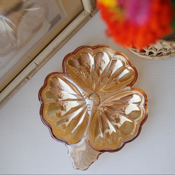 Marigold Carnival Glass Tri-Section Dish